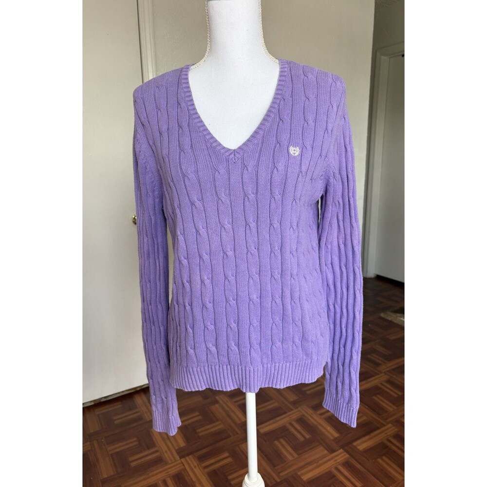 CHAPS Women’s Vintage Lilac Cable Knit V-Neck Sweater Size XL